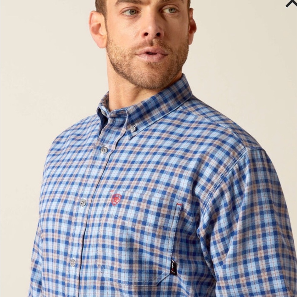 Ariat Blue Multi Plaid Button-Down Shirt CAT2 Fire Resistant XXL